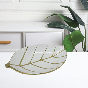 Classic Gold Line Leaf Design Porcelain Serving Tray Plate