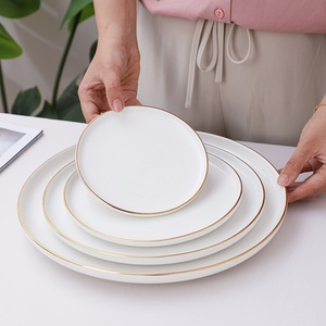Nordic Gold Rimmed Ceramic Pasta and Steak Plate