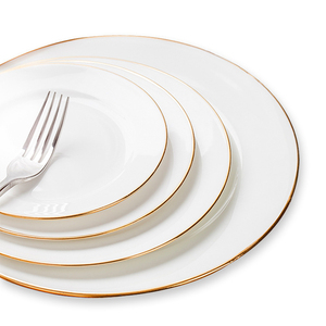 Luxury Golden Rim White Plate Bone China Dinnerware