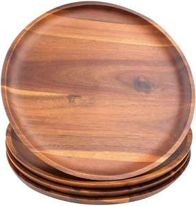 Round Acacia Wood Dinner Plates Set
