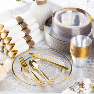 BPA Free Disposable Dinnerware Set Gold Plates
