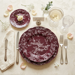 French Luxury Burgundy Ceramic Plate Set Decal Porcelain