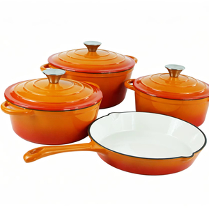 Hot Sell 4Pcs Gradient Orange & Light Beige Enameled Cast Iron Cookware Set