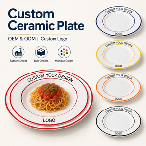 Custom Ceramic Pasta Plate with Logo Color Rim Porcelain Dinner Plate
