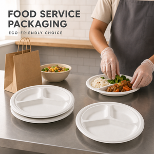 Custom OEM Bagasse Tableware 10 Inch Round 3-Compartment Paper Plate
